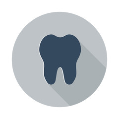 Flat Tooth icon with long shadow on grey circle