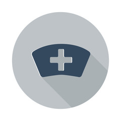 Flat Nurse icon with long shadow on grey circle