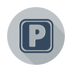 Flat Parking icon with long shadow on grey circle