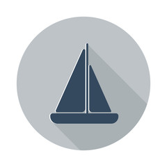 Fototapeta premium Flat Sailboat icon with long shadow on grey circle