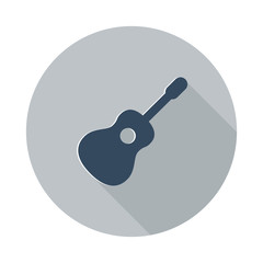 Flat Guitar icon with long shadow on grey circle