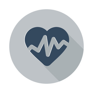 Flat Heart Rate Pulse icon with long shadow on grey circle