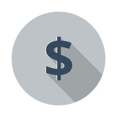 Flat Dollar icon with long shadow on grey circle