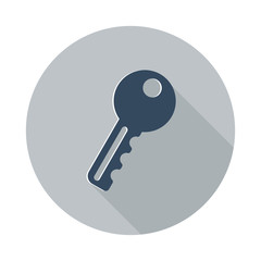 Flat Key icon with long shadow on grey circle