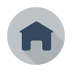 Flat Home icon with long shadow on grey circle