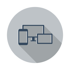 Flat Responsive Media Design icon with long shadow on grey circl
