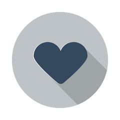 Flat Heart icon with long shadow on grey circle