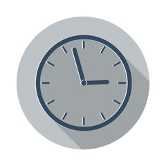 Flat Clock icon with long shadow on grey circle