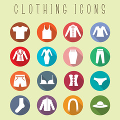 Flat clothing icons set
