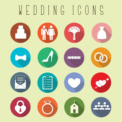 Flat wedding icons set