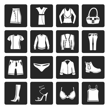 Black Clothing and Dress Icons - Vector Icon Set
