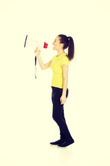 Attractive woman with megaphone.