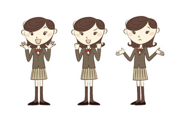 いろいろな表情とポーズの女子高校生
