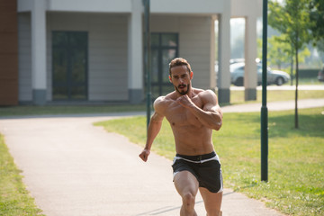 Bodybuilder Fitness Jogging Workout Wellness Concept