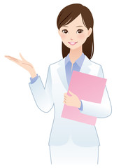 白衣の女性　表情　案内