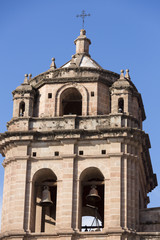 Fototapeta na wymiar Tower and dome of the historic Iglesia de la Compania in Cusco