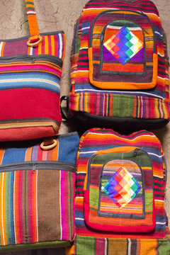 Woolen colored bag at the Andean market of Cusco, Peru