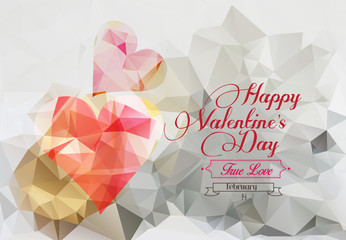 Happy Valentine's Day! Typographical background on the pink geometric hearts