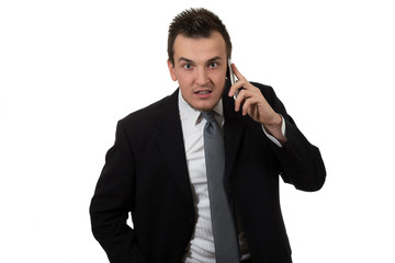 Young business man holding phone