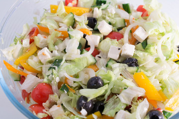 Greek salad in a glass bowl