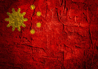 China flag with gears instead stars on concrete backdrop