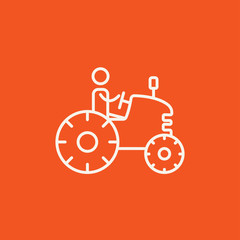 Man driving tractor line icon.