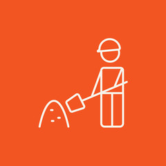 Man with shovel and hill of sand line icon.