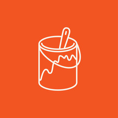 Paint brush in the paint tin line icon.