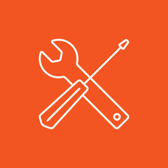 Screwdriver and wrench tools line icon.