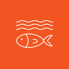 Fish under water line icon.