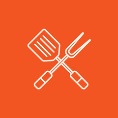 Kitchen spatula and big fork line icon.
