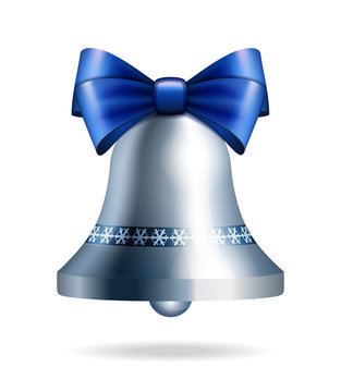 Silver Jingle Bell With Blue Bow 