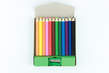 Crayon Box wood with sharpener isolated