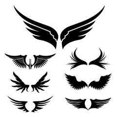 Wings. Set of design elements. Vector illustration