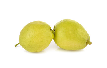 Chinese pear with stem on white background