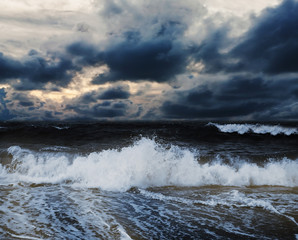 Sea and beach with sky storm cloud