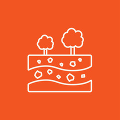 Cut of soil with different layers and trees on top line icon.