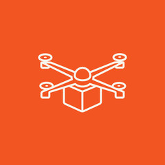 Drone delivering package line icon.