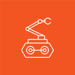 Industrial mechanical robot arm line icon.