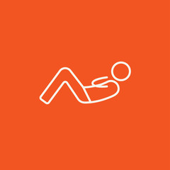 Man doing abdominal crunches line icon.