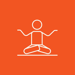 Man meditating in lotus pose line icon.