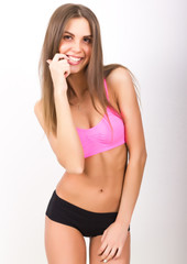 Fototapeta premium Sports slender girl is in shorts and sports socks