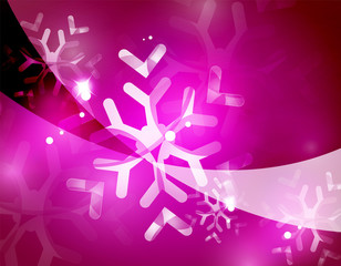Christmas purple abstract background with white transparent snowflakes