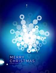 Christmas blue abstract background with white transparent snowflakes