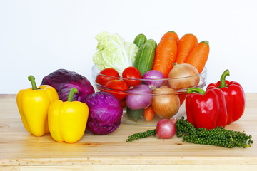  vegetables isolated on a white background top view.