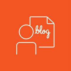 Man and sheet with word blog line icon.