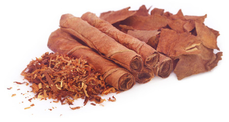 Dry tobacco leaves with hand made cigarette