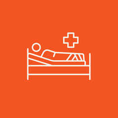 Patient lying on bed line icon.