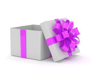 open gift box with bows isolated on white