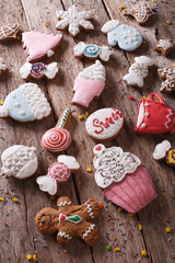 Christmas gingerbread in pastel colors close-up. vertical background
